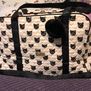 Betsey Johnson pink and black cat weekender
